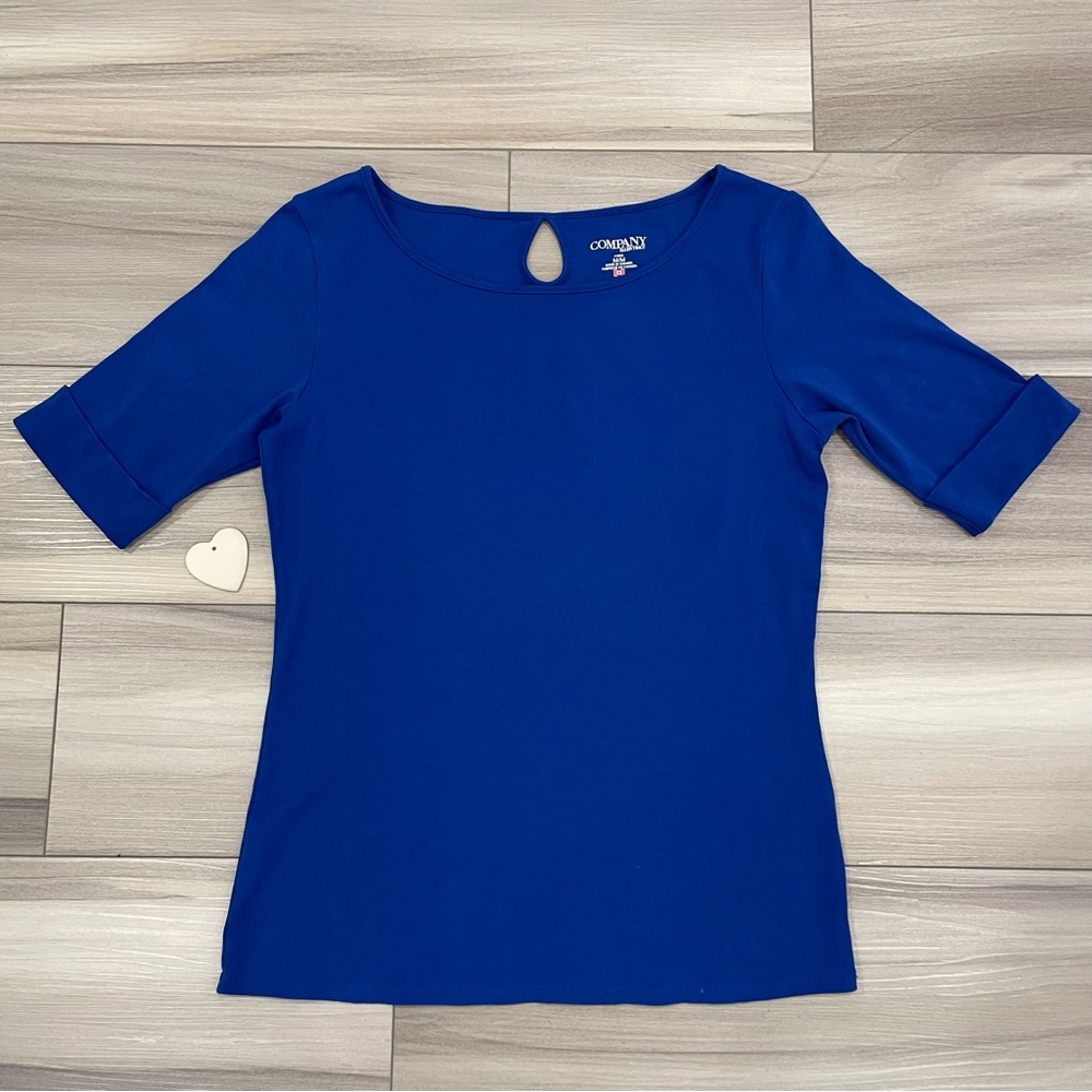 🇨🇦COMPANY ELLEN TRACY T-Shirt With Keyhole Back Cuffs Size Medium Made in Canada